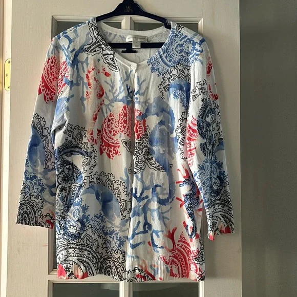 Christopher & Banks Unique Sea-life Print Cardigan Lightweight Sz M cotton - Picture 1 of 14
